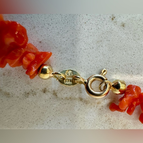 Bel Oro Italy 14K Gold (585) & Red Coral Nugget Bracelet 🌺 Vintage - Picture 3 of 6